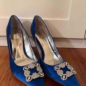 Audrey Brooke Royal Blue Satin Heels with Embellishment